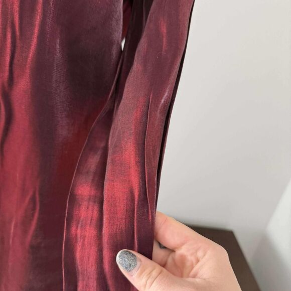 Basic Editions Women's Burgundy Metallic Button Up Shirt - Picture 5 of 6